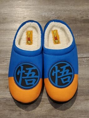 Dragon Ball Z Blue & Orange Slip-On Fleece-Lined  House Shoes Slippers Mens 7/8